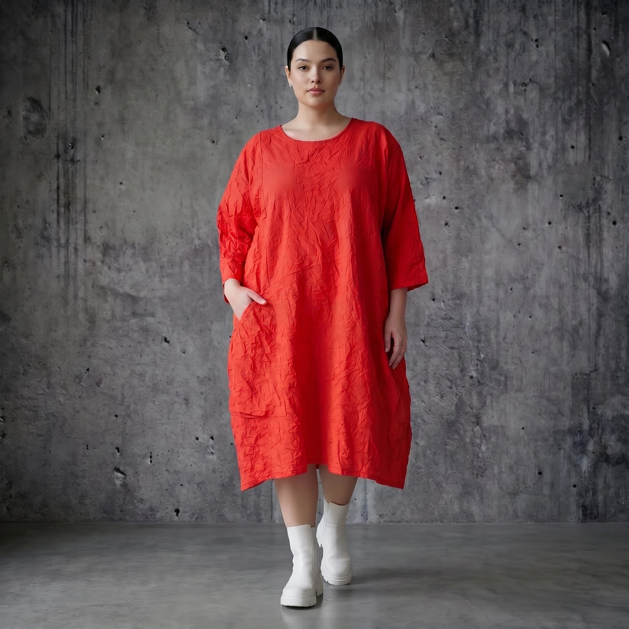 AKH Premium Crash Ballon Kleid aus Popeline Sommer Oversize Damenmode Modeare
