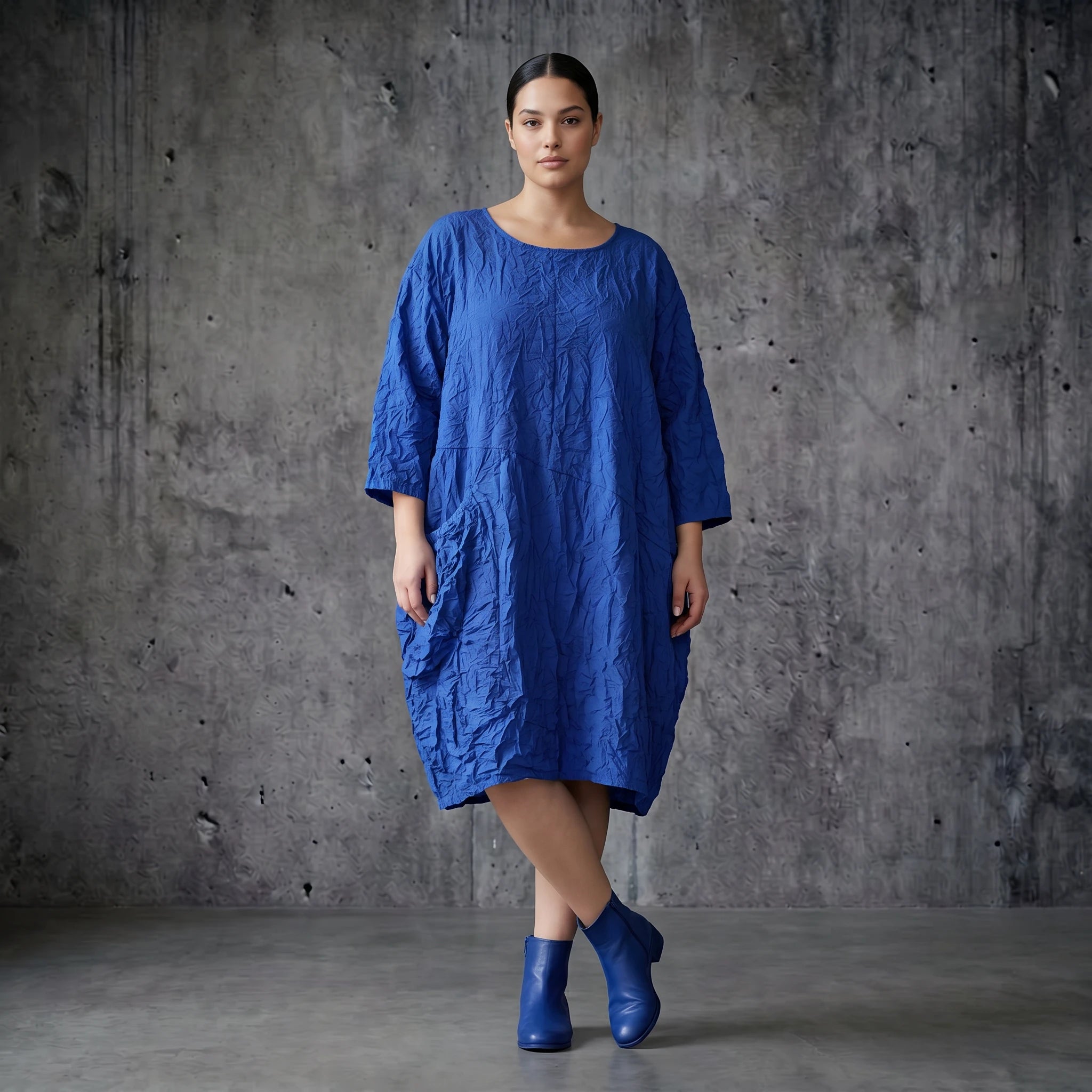 Crash Ballon Kleid Oversize Sommerkleid Popeline AKH Premium bei Modeare Royalblau Lagenlook luftig leicht aus Frankreich