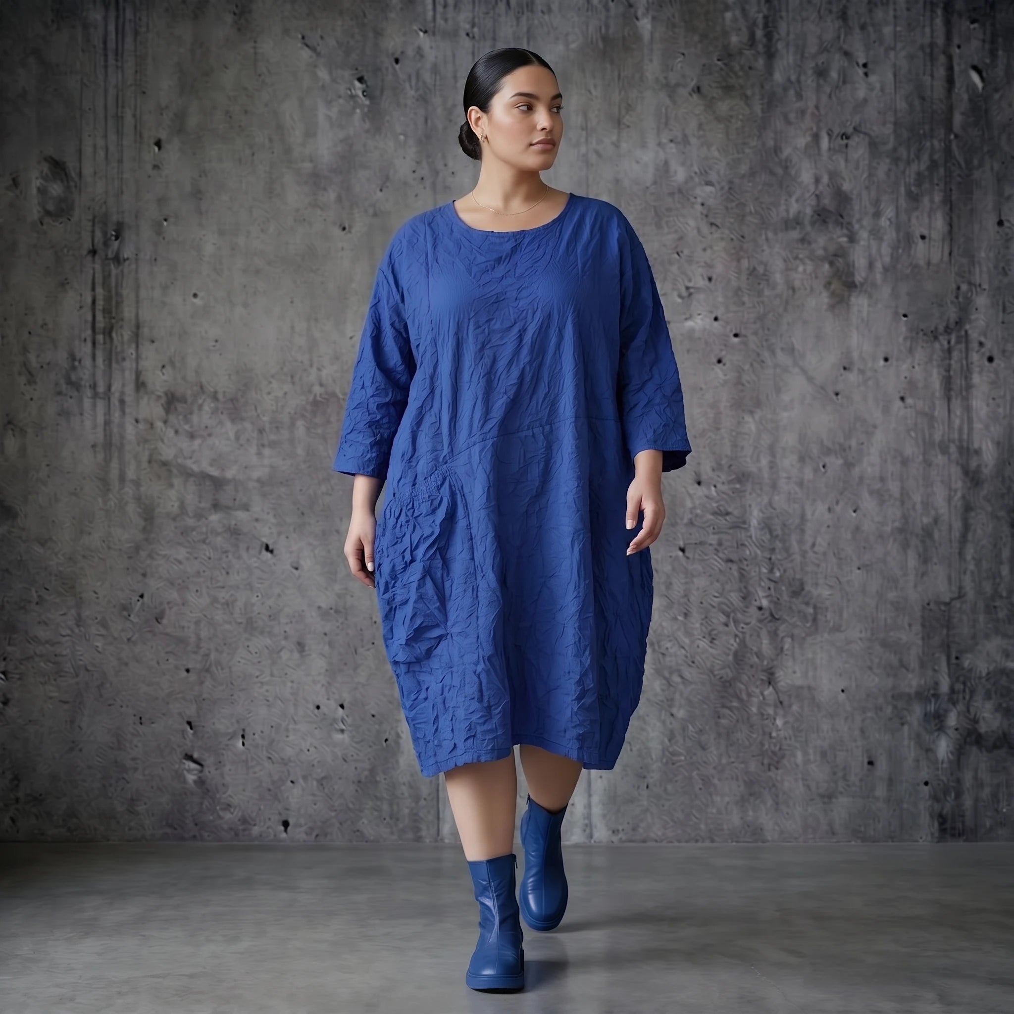 Crash Ballon Kleid Oversize Sommerkleid Popeline AKH Premium bei Modeare Royalblau Lagenlook luftig leicht aus Frankreich