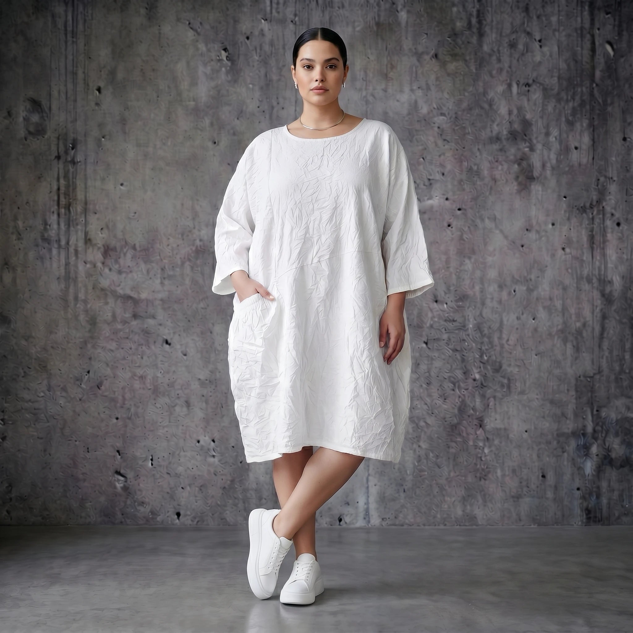 Crash Ballon Kleid aus Popeline Sommer Oversize AKH Premium bei Modeare Lagenlook Damenmode aus Frankreich mit Taschen