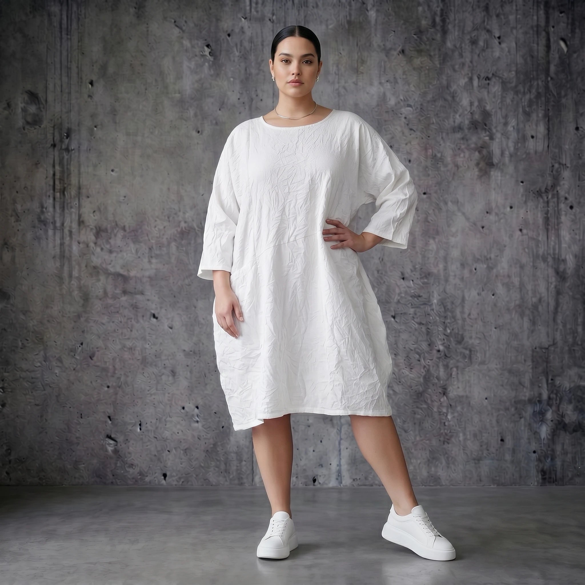Crash Ballon Kleid aus Popeline Sommer Oversize AKH Premium bei Modeare Lagenlook Damenmode aus Frankreich mit Taschen