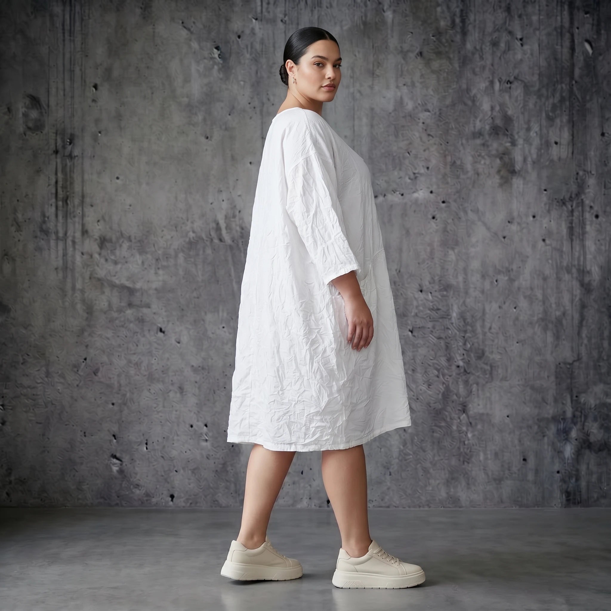 Crash Ballon Kleid aus Popeline Sommer Oversize AKH Premium bei Modeare Lagenlook Damenmode aus Frankreich mit Taschen