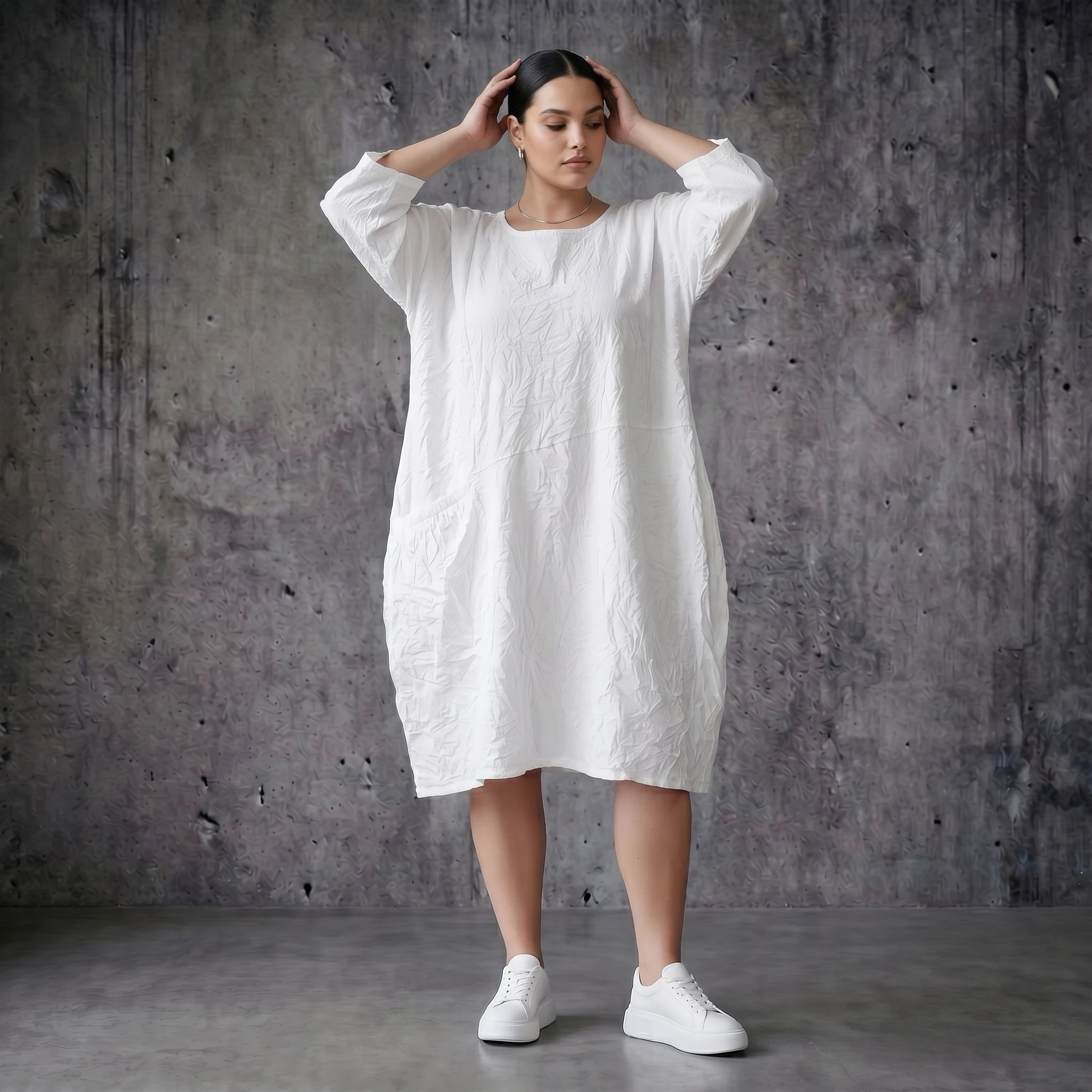 Crash Ballon Kleid aus Popeline Sommer Oversize AKH Premium bei Modeare Lagenlook Damenmode aus Frankreich mit Taschen