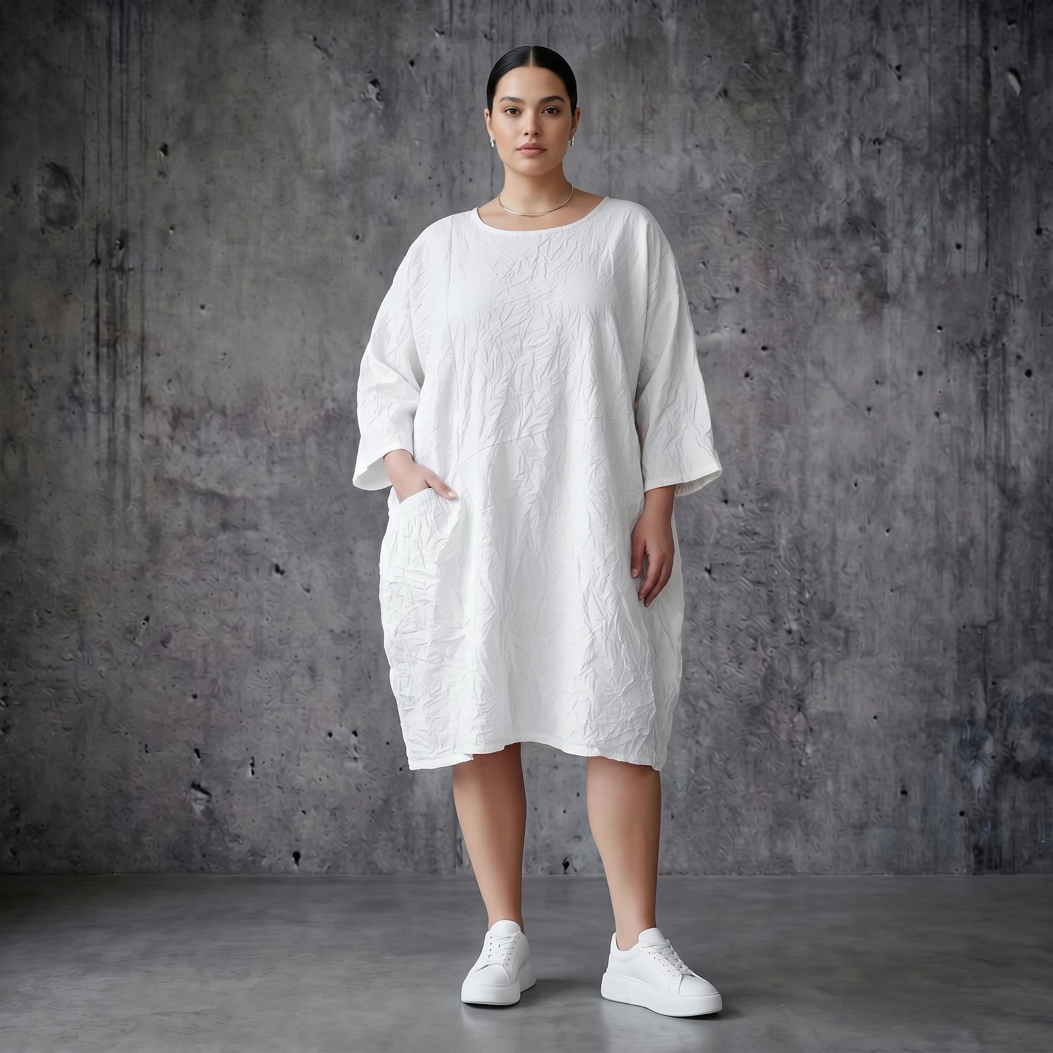 Crash Ballon Kleid aus Popeline Sommer Oversize AKH Premium bei Modeare Lagenlook Damenmode aus Frankreich mit Taschen