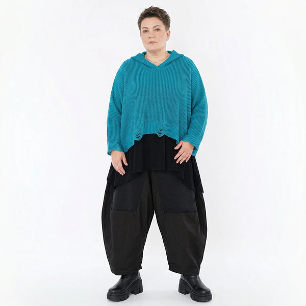 Oversize Strickshirt mit Kapuze im Lagenlook aus Baumwolle Acryl AKH Premium bei Modeare bequem warm und modern kombiniert