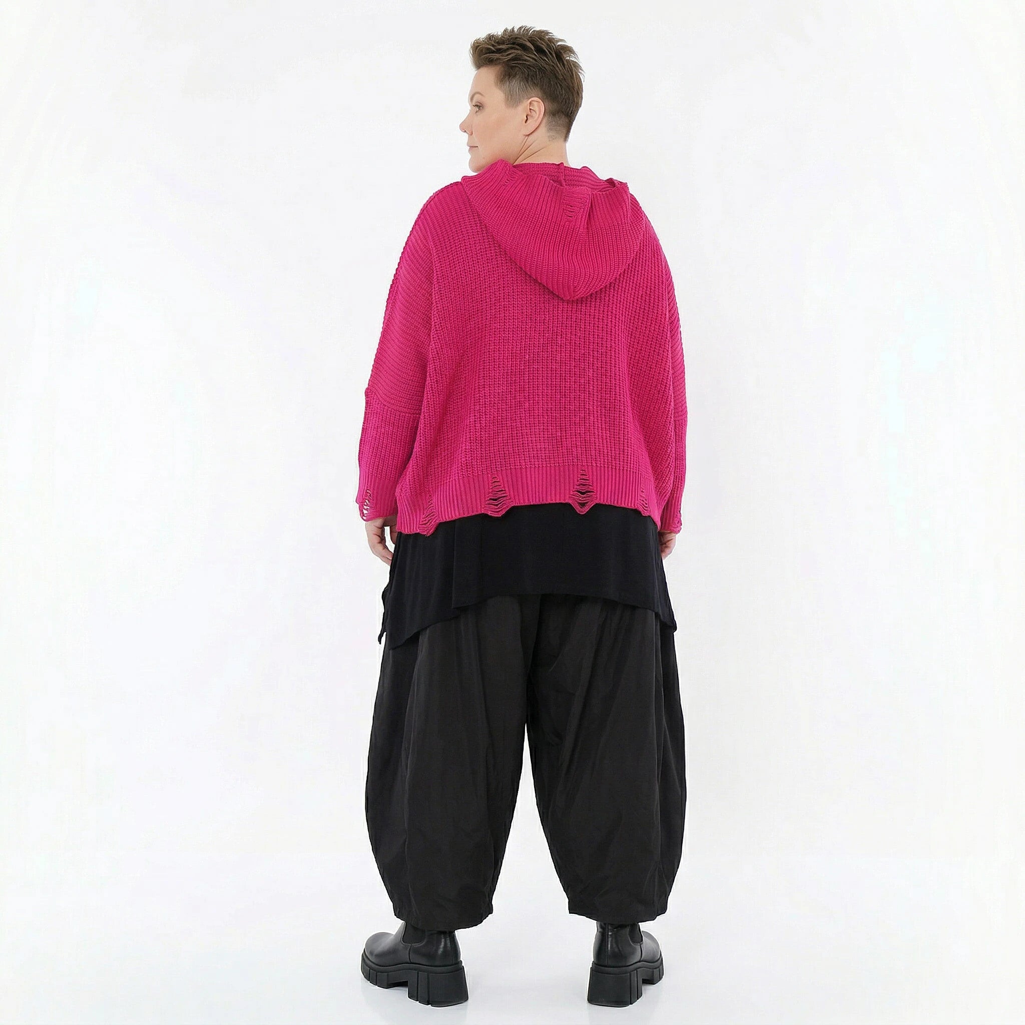 Oversize Strick Kapuzenshirt im Lagenlook aus Baumwolle Acryl von AKH Premium bei Modeare für Damen in Plus Size 54/64