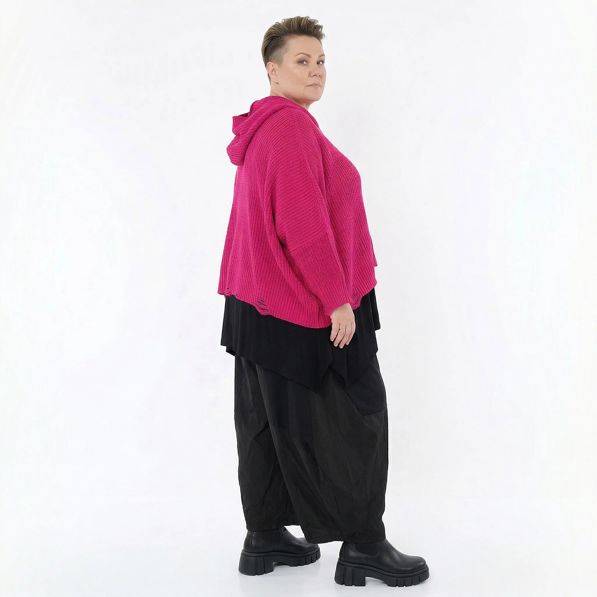 Oversize Strick Kapuzenshirt im Lagenlook aus Baumwolle Acryl von AKH Premium bei Modeare für Damen in Plus Size 54/64