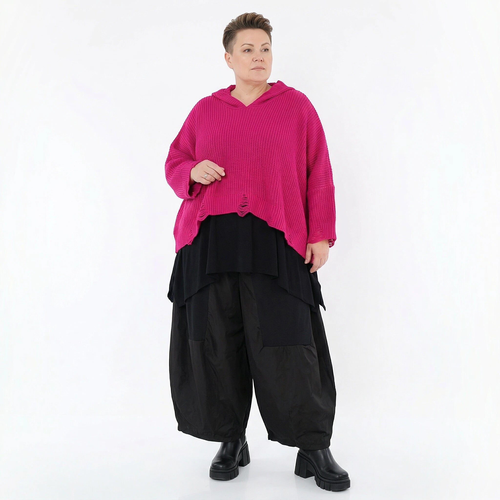 Oversize Strick Kapuzenshirt im Lagenlook aus Baumwolle Acryl von AKH Premium bei Modeare für Damen in Plus Size 54/64