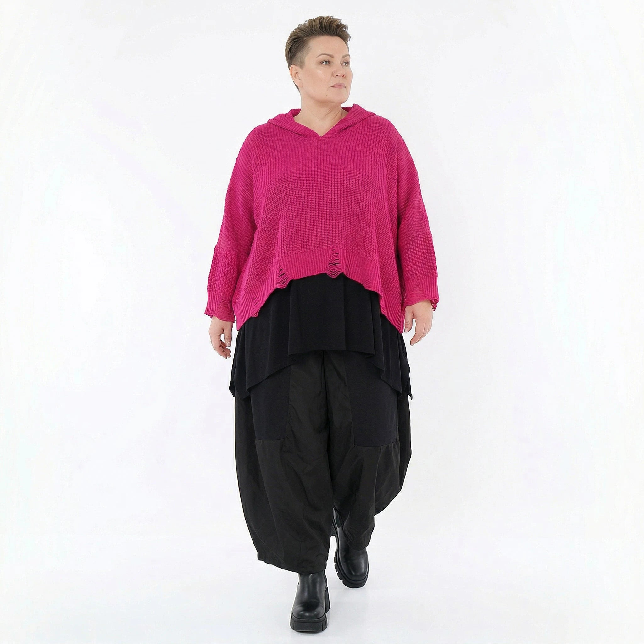 Oversize Strick Kapuzenshirt im Lagenlook aus Baumwolle Acryl von AKH Premium bei Modeare für Damen in Plus Size 54/64