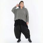 Oversize Strickshirt mit Kapuze im Destroyed Look aus Baumwolle AKH Premium Modeare Lagenlook Damenpullover grau Übergang