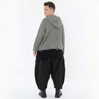 Oversize Strickshirt mit Kapuze im Destroyed Look aus Baumwolle AKH Premium Modeare Lagenlook Damenpullover grau Übergang