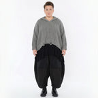 Oversize Strickshirt mit Kapuze im Destroyed Look aus Baumwolle AKH Premium Modeare Lagenlook Damenpullover grau Übergang