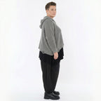 Oversize Strickshirt mit Kapuze im Destroyed Look aus Baumwolle AKH Premium Modeare Lagenlook Damenpullover grau Übergang