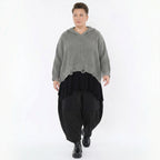 Oversize Strickshirt mit Kapuze im Destroyed Look aus Baumwolle AKH Premium Modeare Lagenlook Damenpullover grau Übergang
