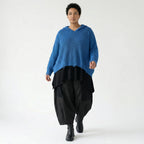 Kastiges Strick Kapuzenshirt Oversize aus Baumwolle Acryl von AKH Premium bei Modeare Lagenlook Damenpullover in Blau