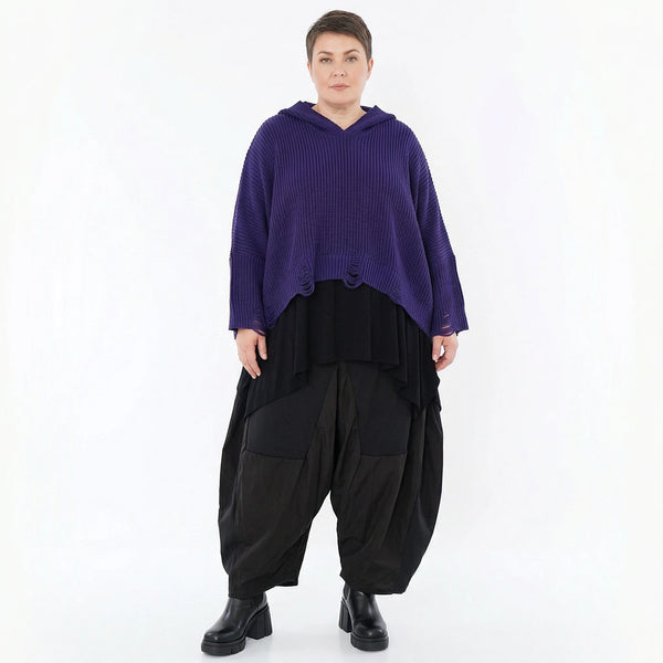 Oversize Strick Kapuzenshirt aus Baumwolle Acryl von AKH Premium bei Modeare - Avantgarde Lagenlook Pullover Damen