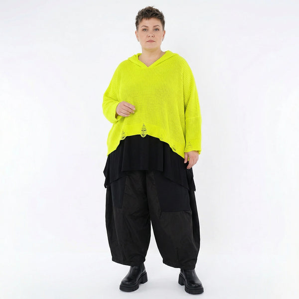 AKH Premium Strick Kapuzenshirt Oversize Neongelb Destroyed Look 50 Baumwolle 50 Acryl Made in Polen bei Modeare