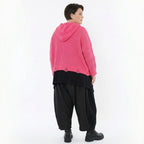 Oversize Strick Kapuzenshirt in Rosa aus Baumwolle Acryl von AKH Premium Modeare Damen Pullover Lagenlook kastig geschnitten