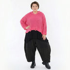 Oversize Strick Kapuzenshirt in Rosa aus Baumwolle Acryl von AKH Premium Modeare Damen Pullover Lagenlook kastig geschnitten