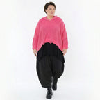 Oversize Strick Kapuzenshirt in Rosa aus Baumwolle Acryl von AKH Premium Modeare Damen Pullover Lagenlook kastig geschnitten