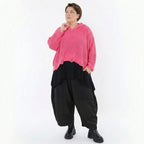 Oversize Strick Kapuzenshirt in Rosa aus Baumwolle Acryl von AKH Premium Modeare Damen Pullover Lagenlook kastig geschnitten