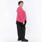 Oversize Strick Kapuzenshirt in Rosa aus Baumwolle Acryl von AKH Premium Modeare Damen Pullover Lagenlook kastig geschnitten