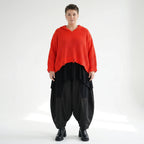 AKH Premium Strick Kapuzenshirt in Orange Oversize mit Destroyed Look aus Baumwolle Mix bei Modeare fuer Damen Lagenlook