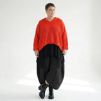 AKH Premium Strick Kapuzenshirt in Orange Oversize mit Destroyed Look aus Baumwolle Mix bei Modeare fuer Damen Lagenlook