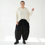 Oversize Strick Kapuzenshirt in Naturweiß aus Baumwolle Acryl von AKH Premium bei Modeare - Lagenlook Shirt weit