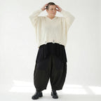 Oversize Strick Kapuzenshirt in Naturweiß aus Baumwolle Acryl von AKH Premium bei Modeare - Lagenlook Shirt weit