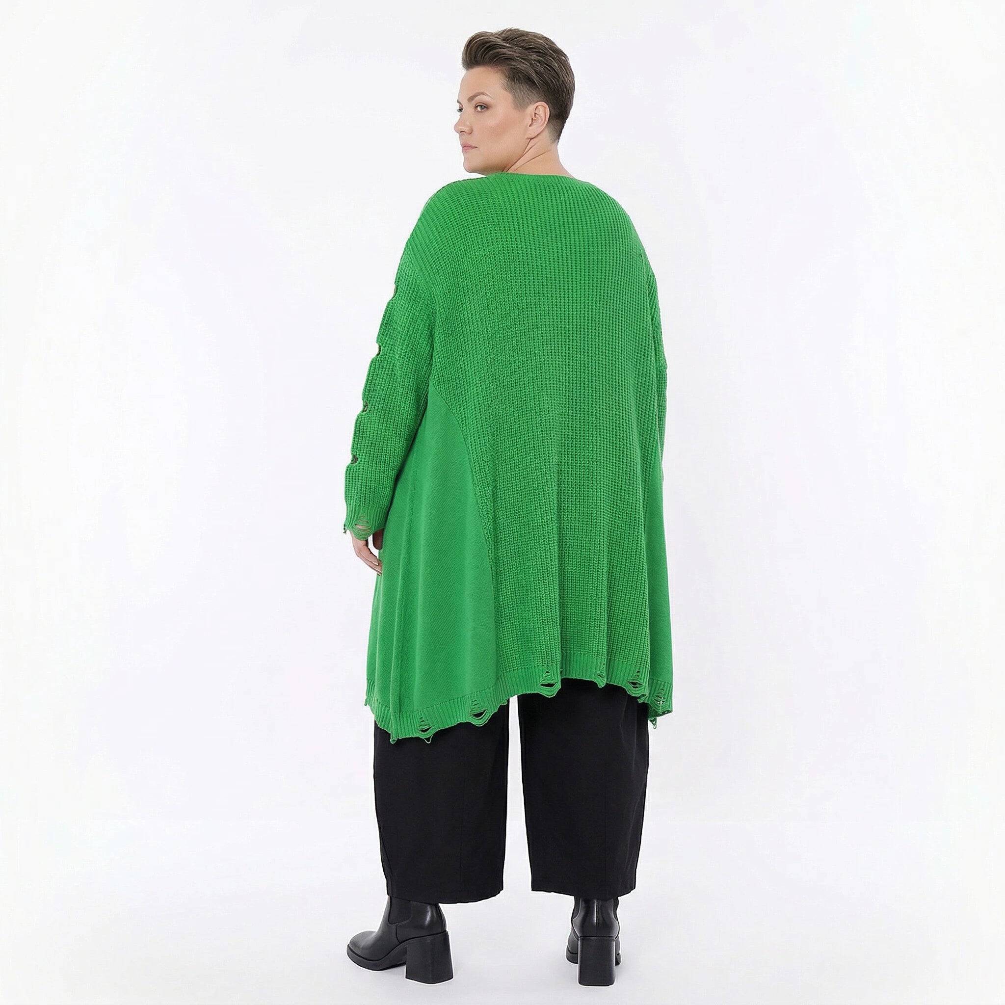 Oversize Strick Shirt A-Form mit Cut-Out Löchern Destroyed Look AKH Premium bei Modeare große Größen Damen
