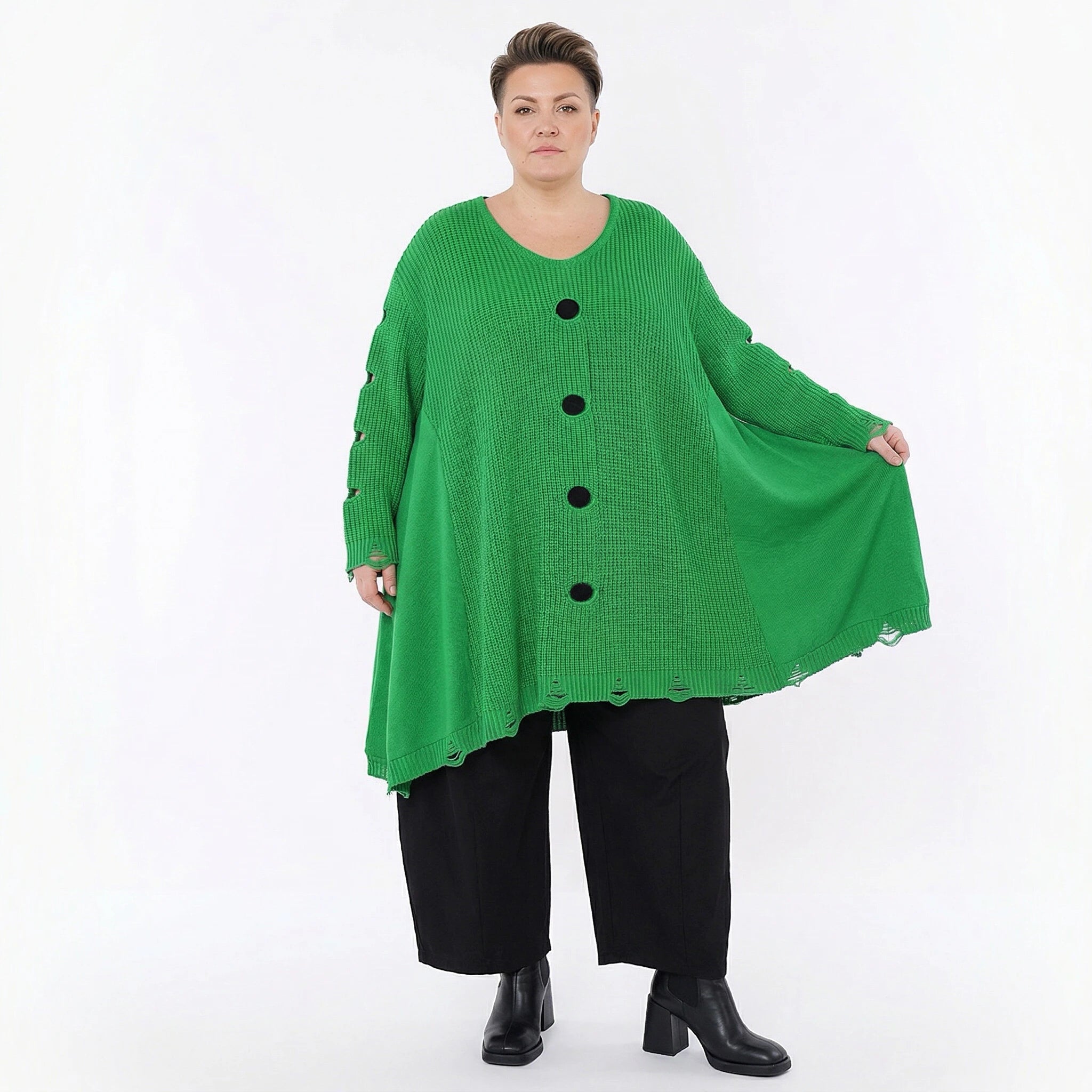 Oversize Strick Shirt A-Form mit Cut-Out Löchern Destroyed Look AKH Premium bei Modeare große Größen Damen