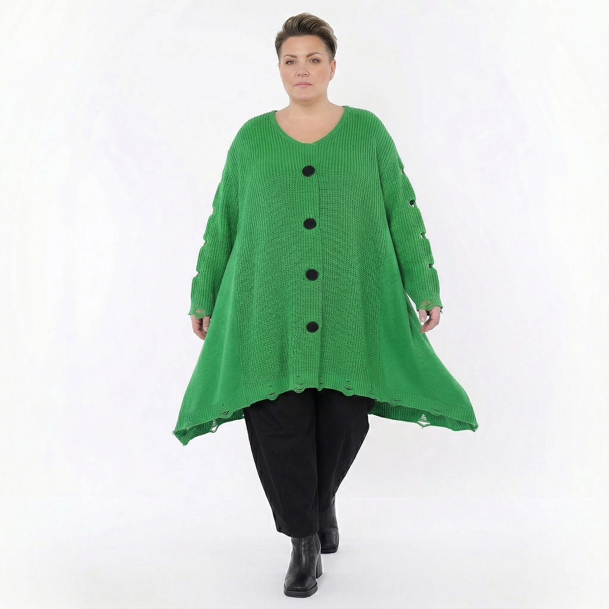 Oversize Strick Shirt A-Form mit Cut-Out Löchern Destroyed Look AKH Premium bei Modeare große Größen Damen