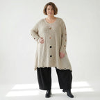 Oversize Strick Shirt A-Form mit Cut-Out Löchern Destroyed Look AKH Premium bei Modeare Damenmode große Größen
