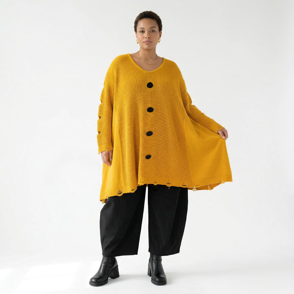 Oversize Strick Shirt A-Form mit Cut-Out Löchern Destroyed Look AKH Premium bei Modeare Damenmode große Größen