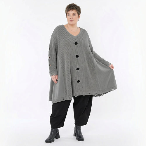 Oversize Strick Shirt A-Form mit Cut-Out Löchern Destroyed Look AKH Premium bei Modeare Damenmode große Größen