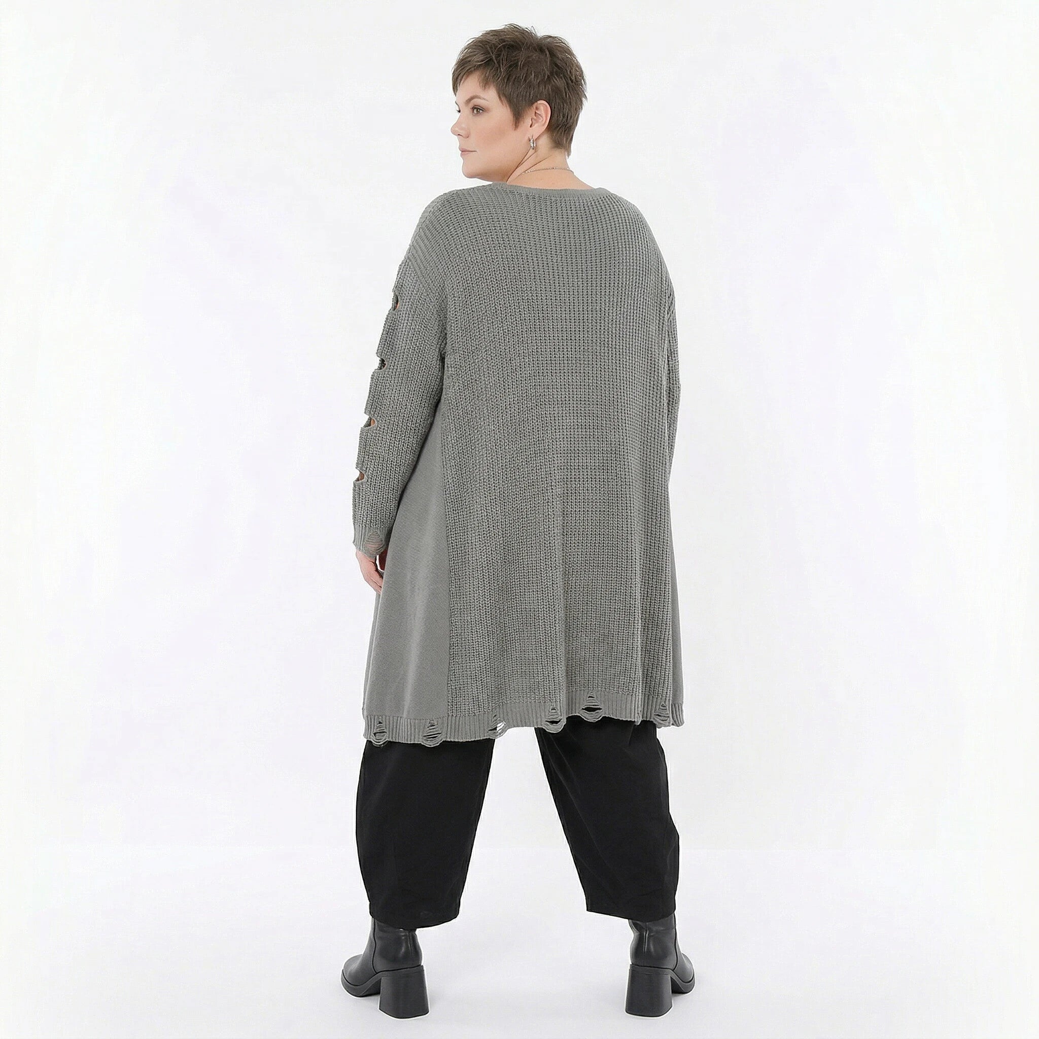 Oversize Strick Shirt A-Form mit Cut-Out Löchern Destroyed Look AKH Premium bei Modeare Damenmode große Größen