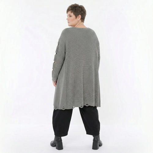 Oversize Strick Shirt A-Form mit Cut-Out Löchern Destroyed Look AKH Premium bei Modeare Damenmode große Größen