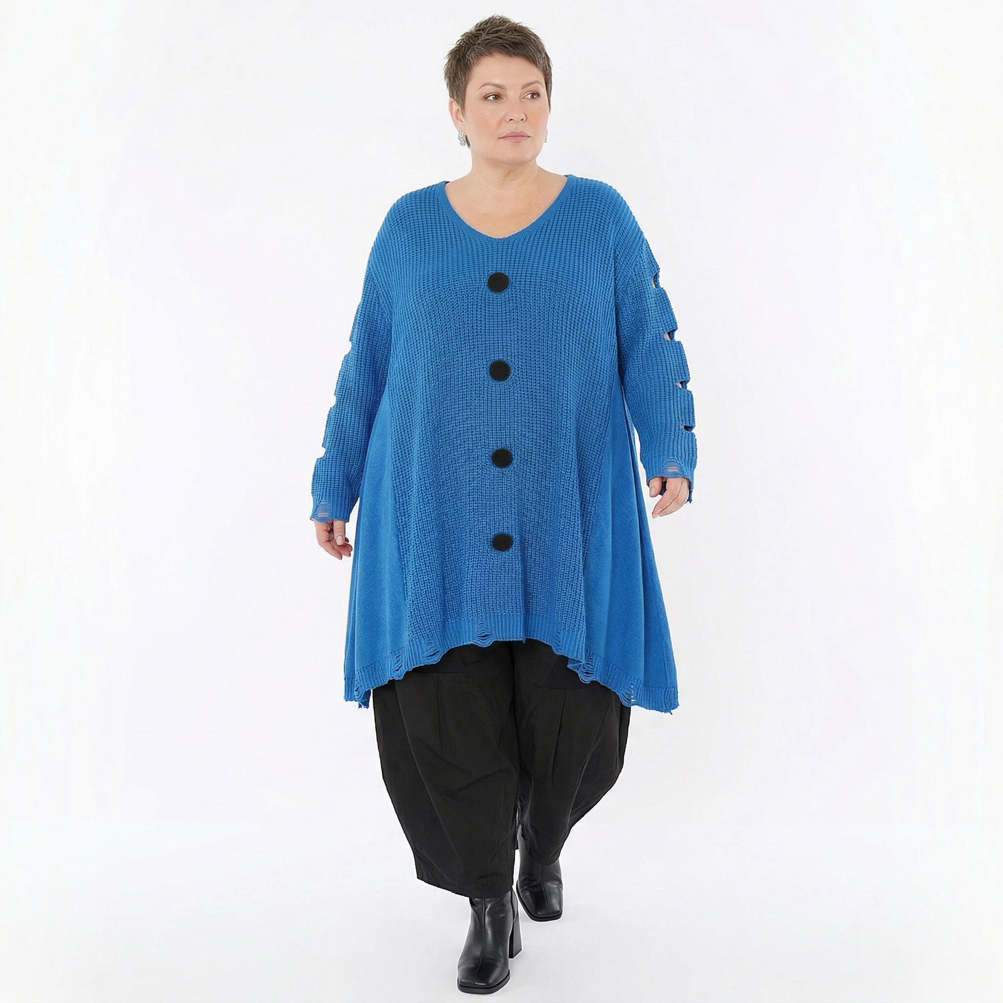 Oversize Strick Shirt A-Form mit Cut-Out Löchern Destroyed Look AKH Premium bei Modeare Damenmode große Größen
