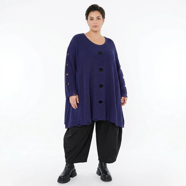 Oversize Strick Shirt A-Form mit Cut-Out Löchern Destroyed Look AKH Premium bei Modeare Damenmode große Größen