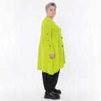 Oversize Strick Shirt A-Form mit Cut-Out Löchern Destroyed Look Neon-Gelb AKH Premium große Größen