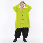 Oversize Strick Shirt A-Form mit Cut-Out Löchern Destroyed Look Neon-Gelb AKH Premium große Größen