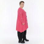 Oversize Strick Shirt A-Form mit Cut-Out Löchern Destroyed Look Rosa AKH Premium große Größen