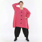 Oversize Strick Shirt A-Form mit Cut-Out Löchern Destroyed Look Rosa AKH Premium große Größen