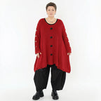 Oversize Strick Shirt A-Form mit Cut-Out Löchern Destroyed Look Rot AKH Premium große Größen