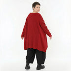 Oversize Strick Shirt A-Form mit Cut-Out Löchern Destroyed Look Rot AKH Premium große Größen