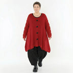 Oversize Strick Shirt A-Form mit Cut-Out Löchern Destroyed Look Rot AKH Premium große Größen