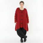 Oversize Strick Shirt A-Form mit Cut-Out Löchern Destroyed Look Rot AKH Premium große Größen