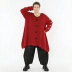 Oversize Strick Shirt A-Form mit Cut-Out Löchern Destroyed Look Rot AKH Premium große Größen