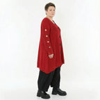 Oversize Strick Shirt A-Form mit Cut-Out Löchern Destroyed Look Rot AKH Premium große Größen
